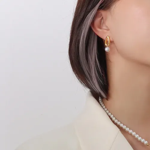 FXET514 Irregular chain pearl thick chain earrings