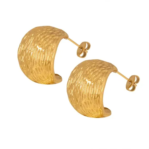 FXET590 Embossed C-shaped stud earrings plated with 18K gold high quality earrings