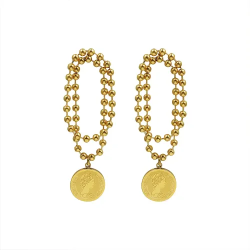 FXET563 Double-layer tassel chain gold-plated earrings