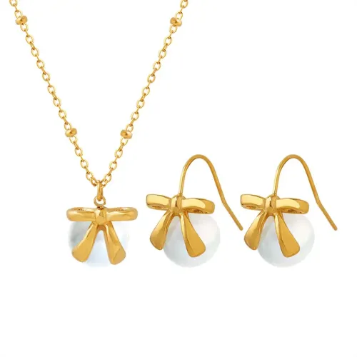 FXET127 Imitation of pearl butterfly earrings Earrings 18K gold necklace collarbone chain jewelry set