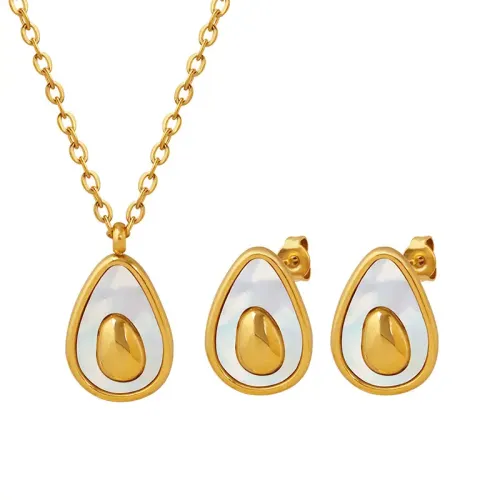 FXET485 Xiaoqing Avocado Egg Shape Necklace Earrings Jewelry Set