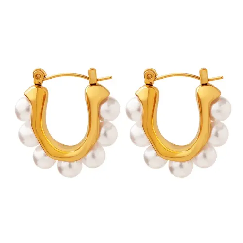 FXET115 Ear buckle gold -plated earrings inlaid imitation pearl ear decoration