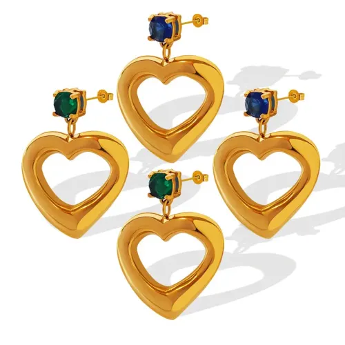 FXET672 18K gold plated geometric zircon heart earrings accessories