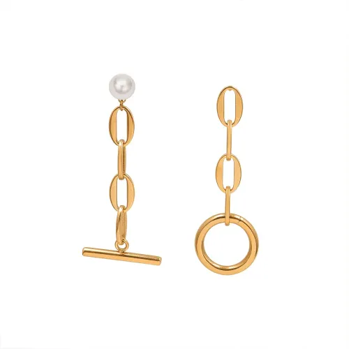 FXET744 Ring chain splicing chain 18k gold asymmetric earrings for women