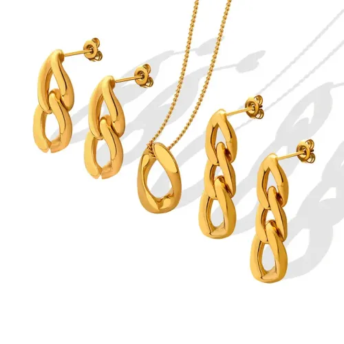 FXET375 Twisting geometric pendant necklace women's chain earrings gold plating jewelry set