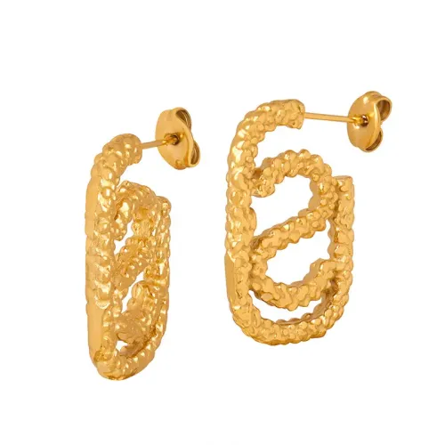 FXET575 Geometric bubbling texture letter S gold-plated earrings