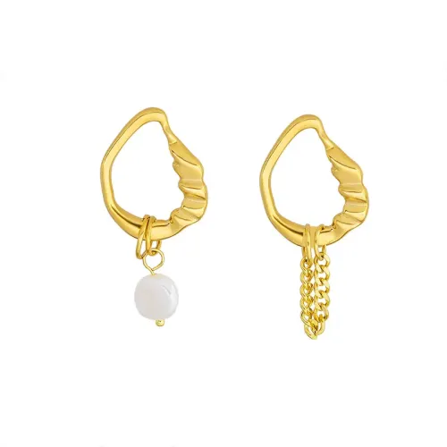 FXET508 Lightweight special-shaped imitation pearl asymmetric earrings plated with 18 gold earrings jewelry