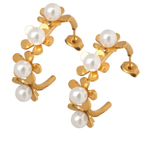 FXET91 Imitation pearl flower earrings gold -plated ear -plated ear accessories