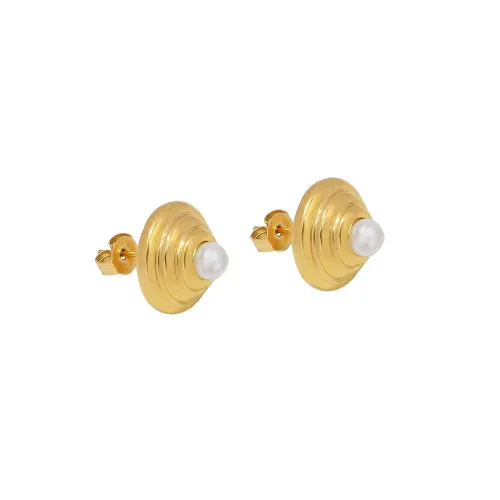 FXET719 18k gold plated threaded imitation pearl earrings for women