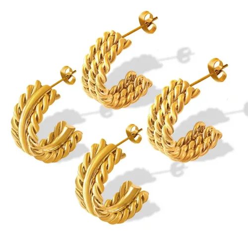 FXET353 C -shaped geometric gold -plated earrings