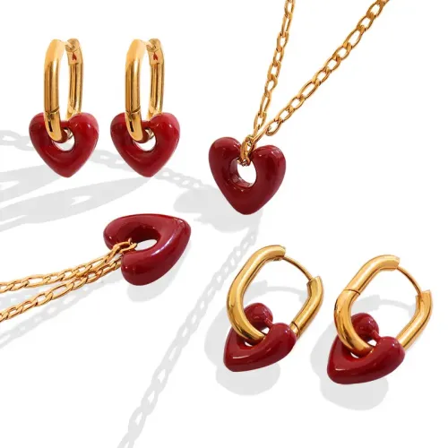FXET71 Sweet and cool hollow love necklace ear ring set set