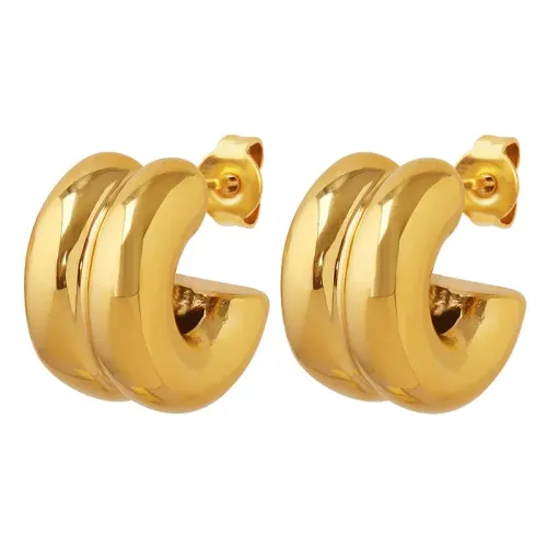 FXET16 Double C -shaped half -circle mirror earrings female plating 18K gold earrings minimalist and non -fading accessories