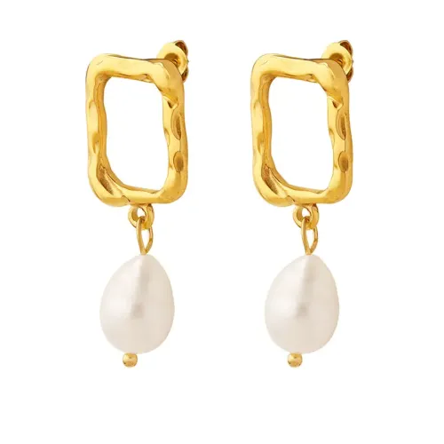 FXET58 Irregular geometric natural freshwater pearl earrings 18K gold ear decoration
