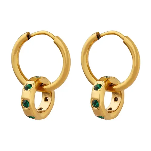FXET396 Jewelry Plague Ring Duck inlaid Green Glutinia Circle Pendant Earrings Gold Earrings