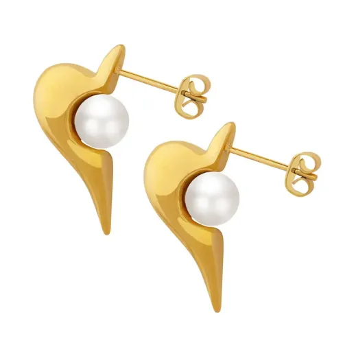 FXET341 Half -hearted pearl earrings gold plating party earrings