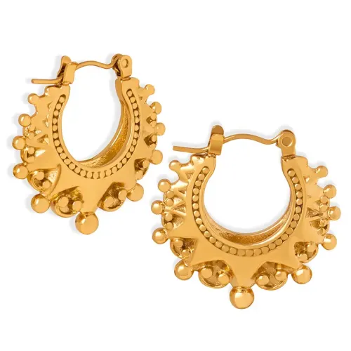 FXET417 Hip-hop style crown horseshoe steel ball earrings