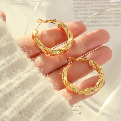 FXET95 Tort -line C -shaped earrings Plated 18K real gold irregular earrings