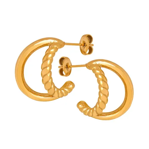 FXET300 Middle -aged electroplating double -layer C -shaped earrings