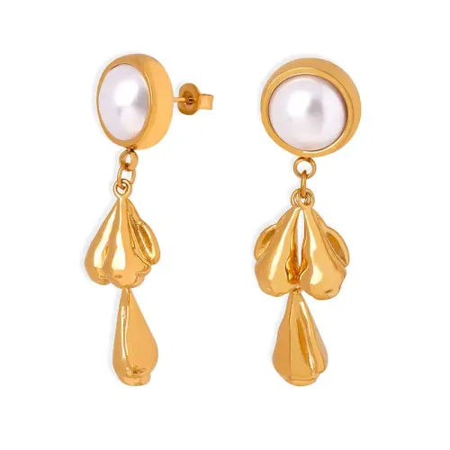 FXET169 Early autumn lazy round high -light pearl flowing Su long ear decoration intellectual earrings