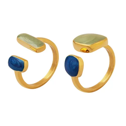 FXRT113 Handmade Enamel Oil Drop Ring Unisex Adjustable Gold Plated Band