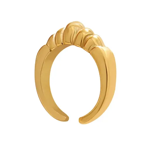 FXRT303 18K Gold Plated Crown Open Ring, Elegant Women's Adjustable Jewelry