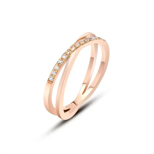 FXRT206 Handmade 18K Gold Multi Diamond X Ring Unique Asymmetrical Women's Jewelry