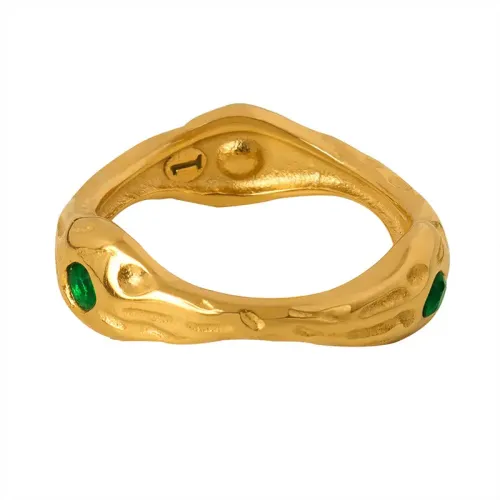 FXRT149 Emerald Zircon Embossed Ring, Irregular Gold Plated Fashion Jewelry