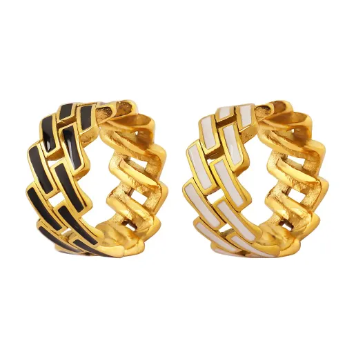 FXRT243 Monochrome Drip Oil Square Ring Black & White Stripe Design