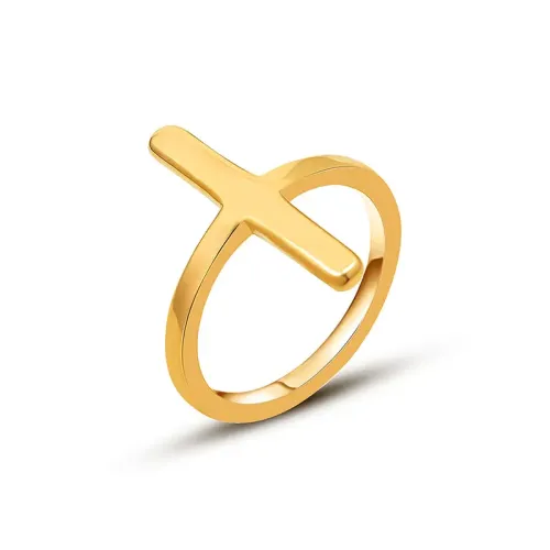 FXRT146 Hip Hop 18K Gold Plated Cross Ring, Unisex Street Style Jewelry