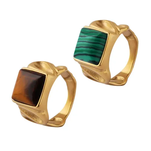 FXRT114 Hip Hop Tiger Eye Stone Ring Natural Inlaid Street Art Stacked Rings