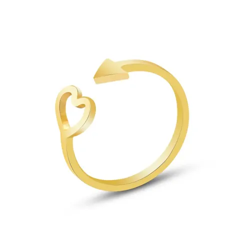 FXRT195 Arrow Heart Adjustable Open Ring Real 18K Gold Plated Love Jewelry