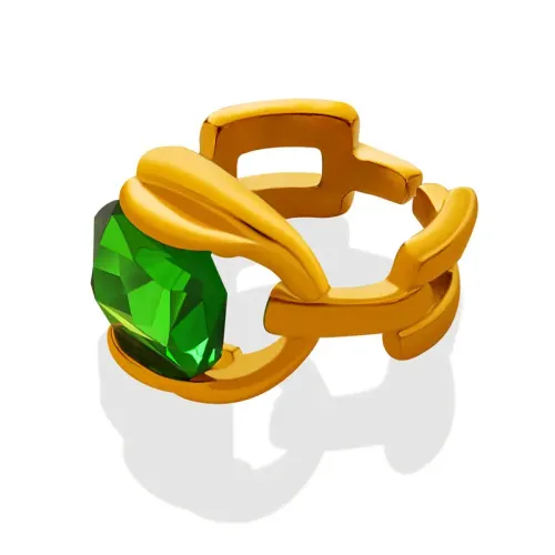 FXRT254 Elegant Emerald Crystal Gold Plated Ring Women's Luxurious Accessory Jewelry