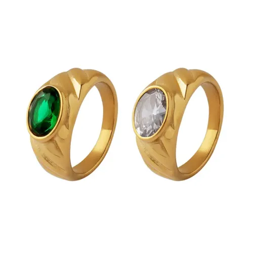 FXRT84 White & Green Zirconia Wedding Band Set Gold Plated Couple's Rings