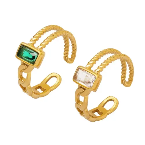 FXRT134 Wholesale Green & White Zirconia Inlaid Open Ring, Elegant Jewelry for Resale