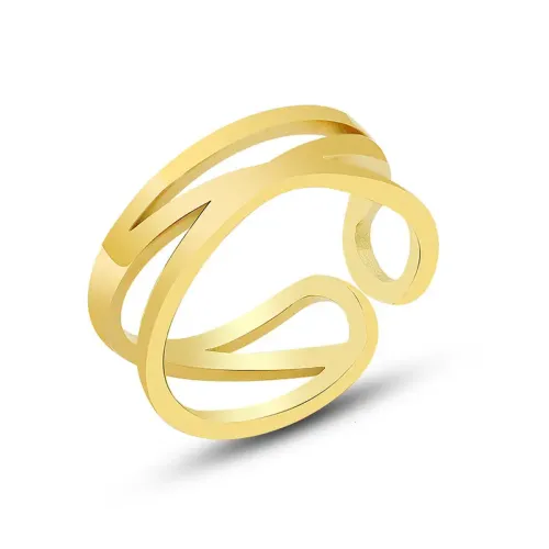 FXRT259 Elegant 18K Real Gold Plated Hollow Ring Glossy Open Band Hand Jewelry