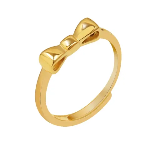 FXRT111 Gold Plated Bow Ring Adjustable Fairy Inspired Sweet Women's Jewelry