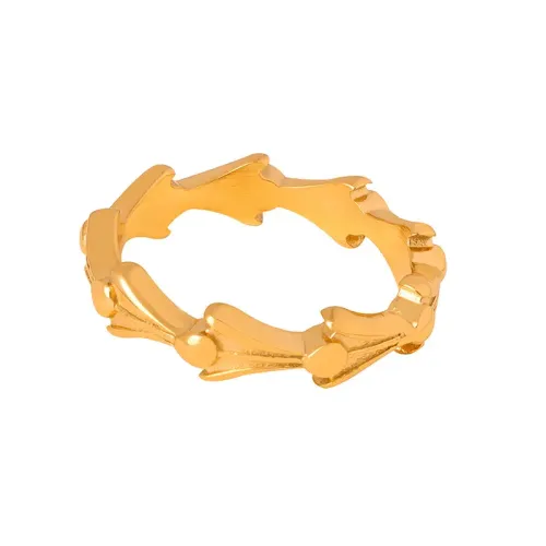 FXRT301 Geometric Torch Shaped Gold Plated Ring Unique Patchwork Design Jewelry