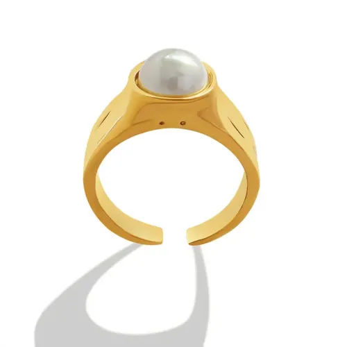 FXRT348 18K Gold Plated Imitation Pearl Open Ring for Women Elegant Single Wholesale