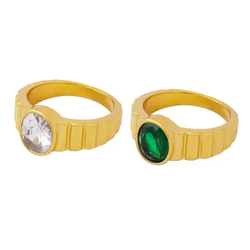 FXRT253 Gold Plated Ring Set White & Green Zirconia, Elegant Index Finger Jewelry