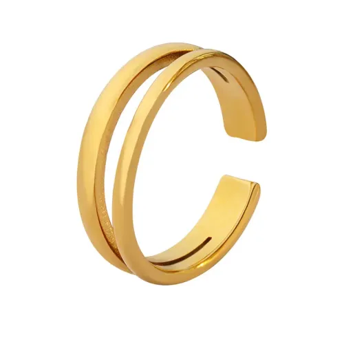 FXRT336 Double Layered 18K Gold Plated Open Ring, Simple Elegance Jewelry for Women