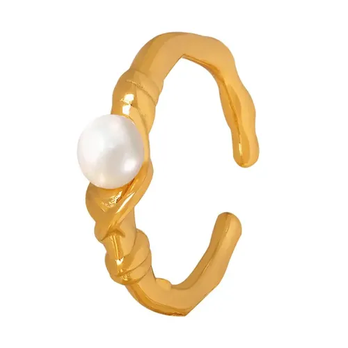 FXRT55 Adjustable Natural Freshwater Pearl Ring Unique Irregular Inlay Open Jewelry