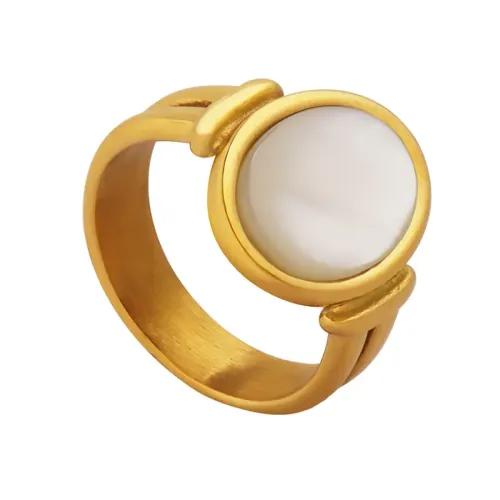 FXRT26 Dazzling White Seashell Ring 18K Real Gold Plated, Charming Index Finger Jewelry