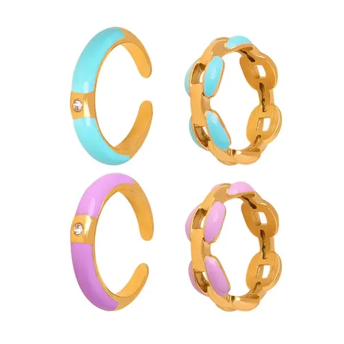 FXRT76 Dopamine Inspired Geometric Drop Oil Gold Plated Women's Ring Chic Jewelry