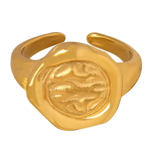 FXRT316 Women's Abstract Pattern Open Ring with Irregular Texture, Unique Concave Convex Design
