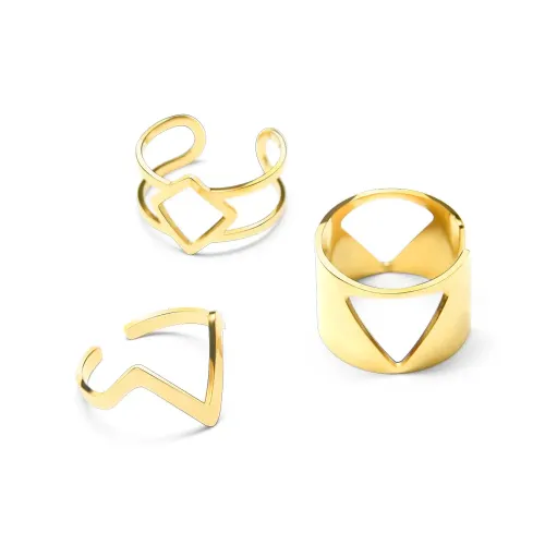 FXRT389 Geometric Dual Layer 18K Gold Plated Ring Modern Combo Style Jewelry
