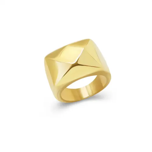 FXRT391 Handmade 18K Gold Rhombus Faceted Ring Elegant Women's Jewelry Piece
