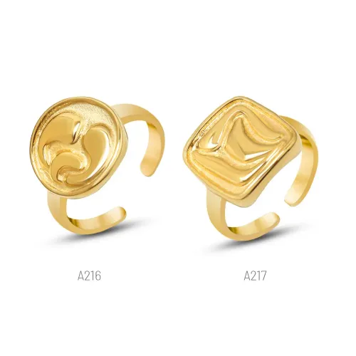 FXRT384 Chic 18K Gold Geometric Ring Women's Round & Square Index Finger Band