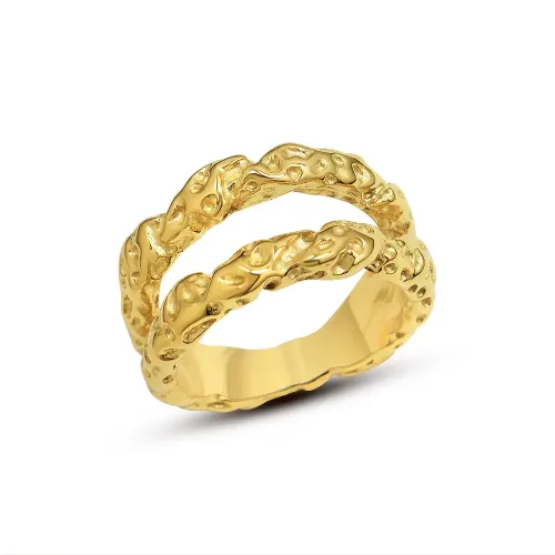 FXRT63 18K Gold Double Layer Hammered Texture Index/Tail Ring for Women