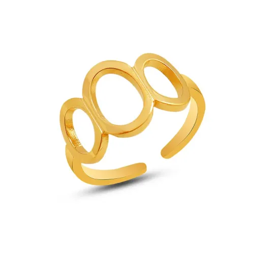 FXRT262 18K Gold Plated Geometric Oval Hollow Ring Trendy Open Design Jewelry