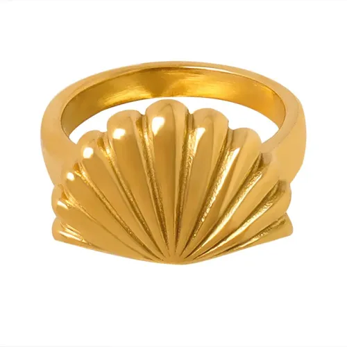 FXRT109 Gold Plated Oceanic Scallop Ring Elegant Sea Inspired Women's Jewelry